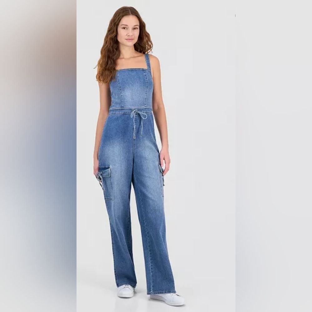 Tinsel Town Light Wash Wide Leg 8Denim Jumpsuit